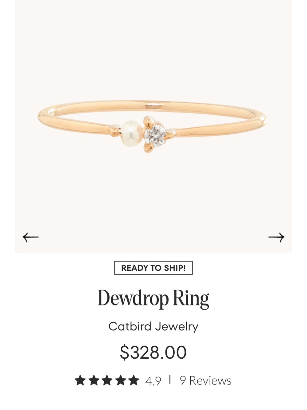Catbird 14k Gold Dewdrop Ring Size 7